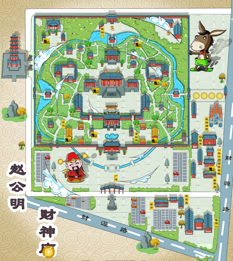 港北寺庙类手绘地图